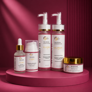 its whitening bundle including whitening cream, vitamin C serum, glutathione moisturizer, alpha arbutin and Glutathione cream